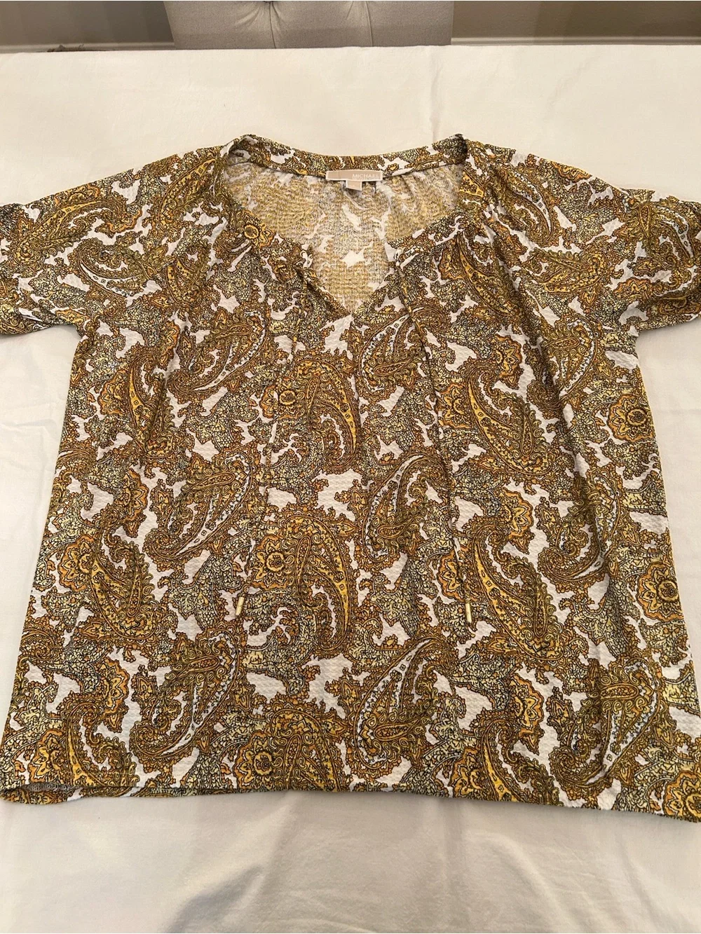 Michael Kors Women’s 2 Piece Mustard Paisley Ruffle Skirt and Blouse